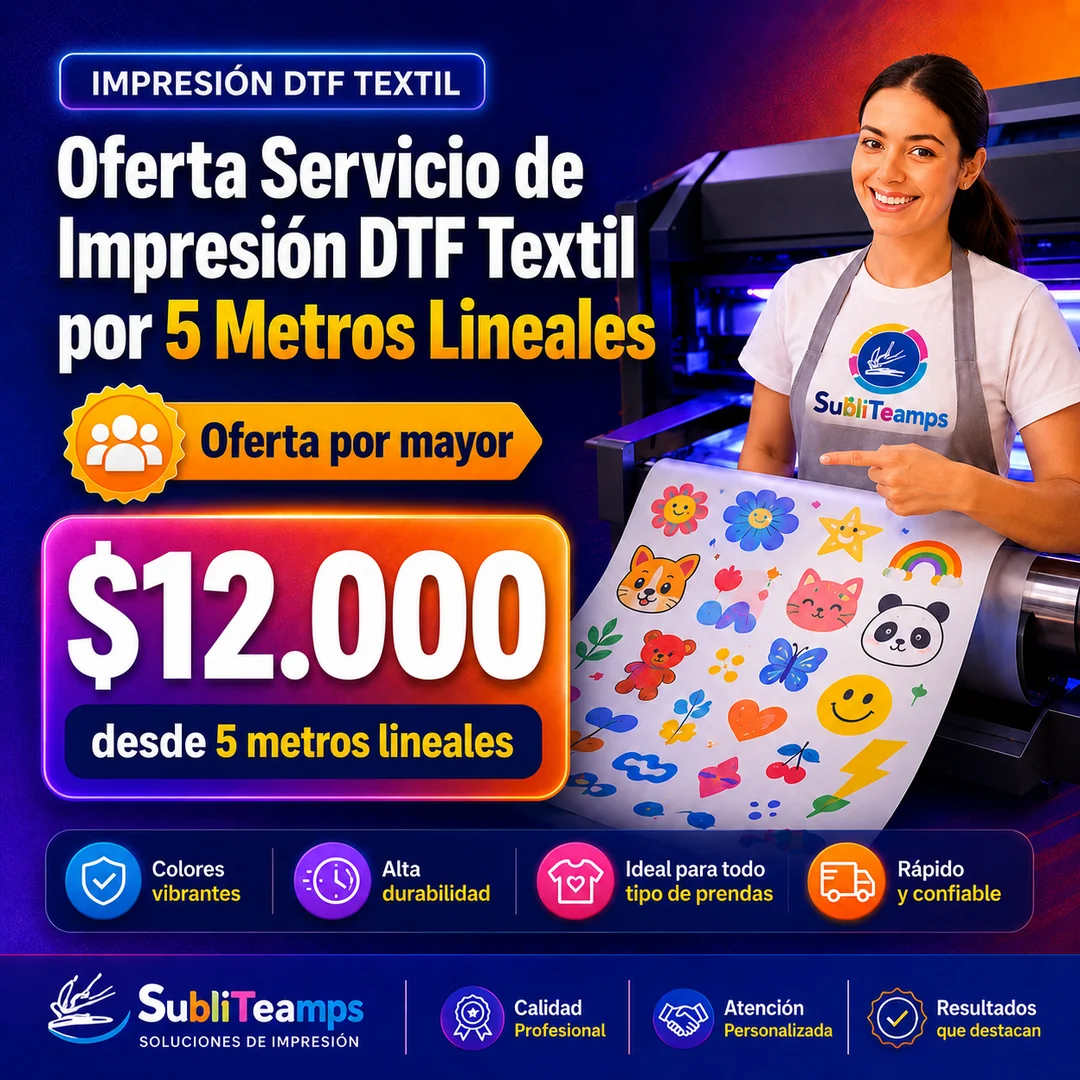 Oferta Servicio de Impresión DTF Textil por 5 Metros Lineales