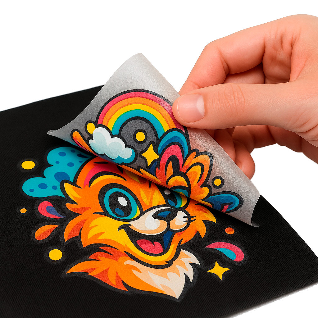 Primer plano de transferencia DTF con colores vibrantes.