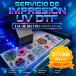 Servicio de impresión DTF UV 1/4 metro (58 cm × 25 cm)